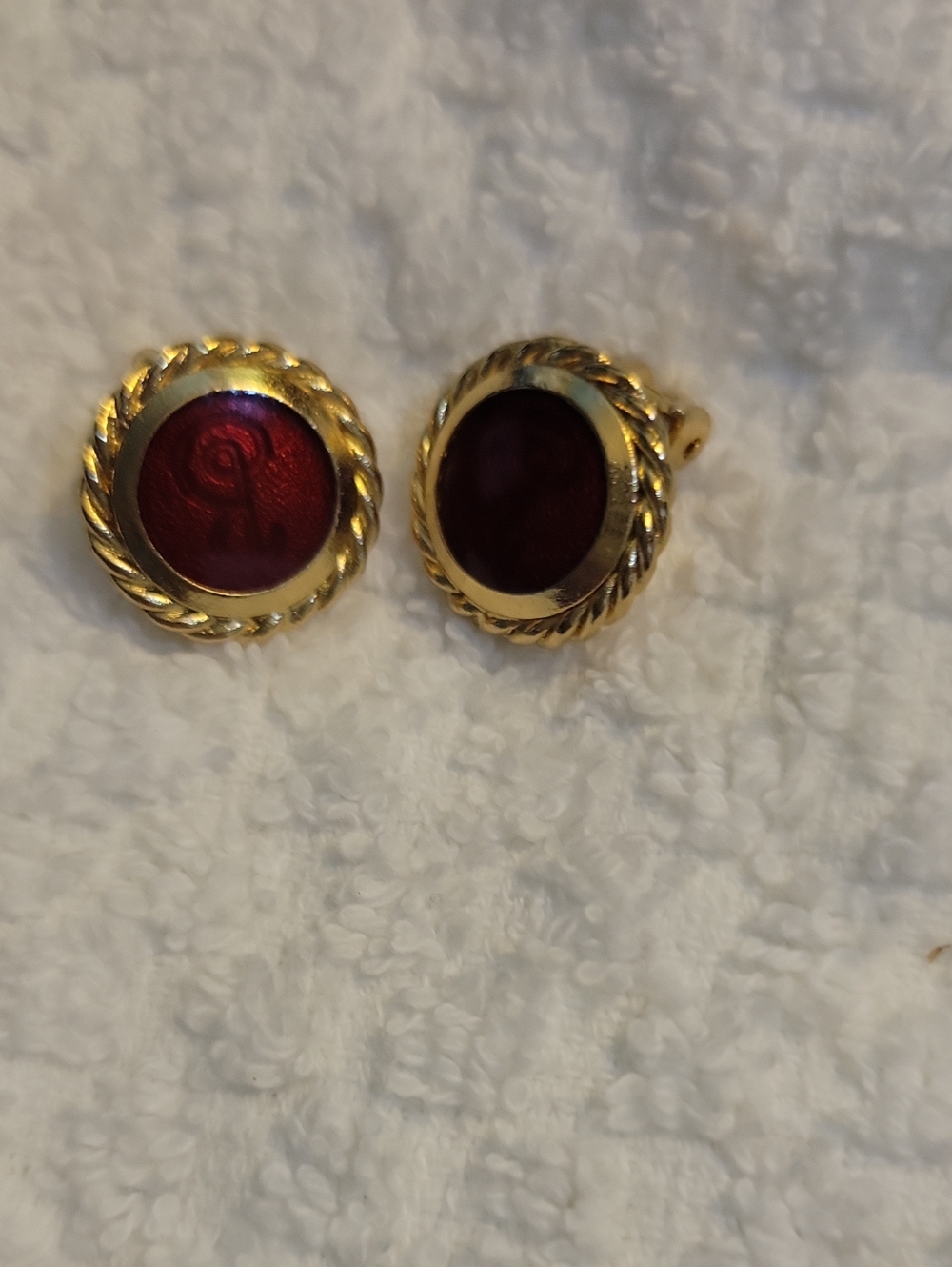 Gold-Tone Red Round Clip Earrings